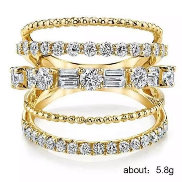 NEW 18K YELLOW GOLD DIAMOND 925 SILVER RING - Picture 4 of 4